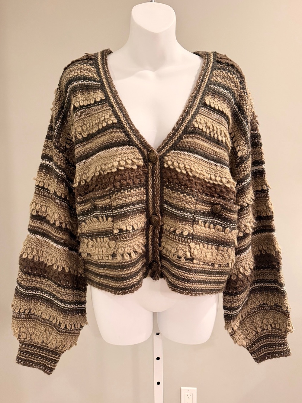 L'AGENCE Amazing Textured Earthy Neutrals Cozy Fall Cardigan Sweater Sz M $425!!